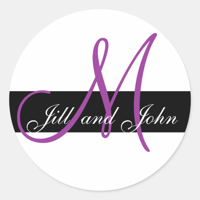 Sticker Rond Mariage personnalisé Monogramme initial & noms pou (Devant)