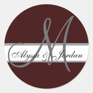 Sticker Rond Mariage Personnalisé Monogramme & Noms Chocolat Sc