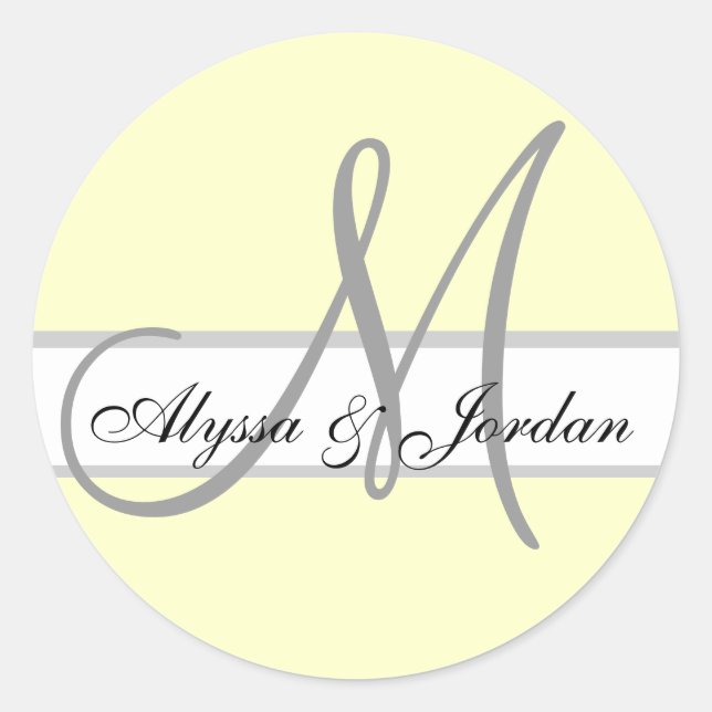 Sticker Rond Mariage Personnalisé Monogramme & Noms Phoque gris (Devant)