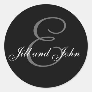 Sticker Rond Mariage Personnalisé Monogramme & Noms Sceau noir 