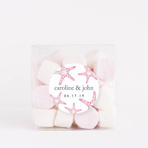 Sticker Rond Mariage personnalisé Pink & Navy Starfish
