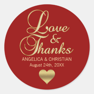 Sticker Rond Mariage personnalisé RED Gold LOVE & THANES