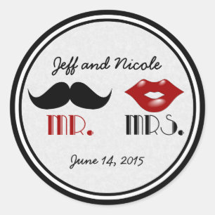 Sticker Rond Mariage personnalisé Retro Mustache