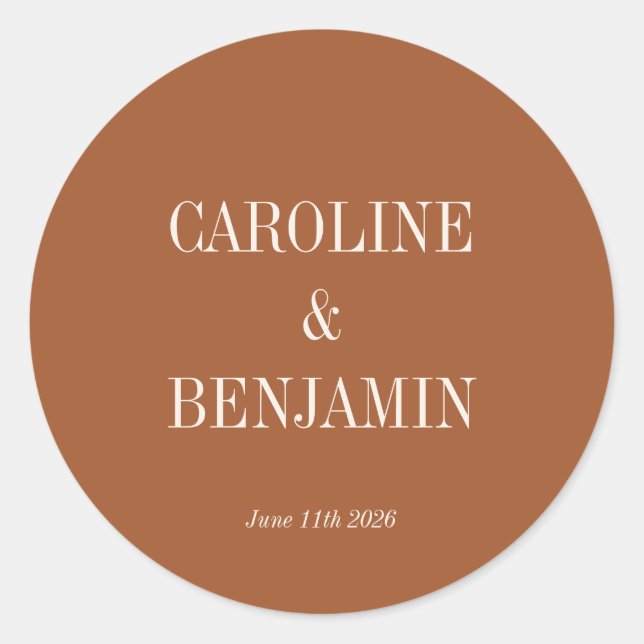 Sticker Rond Mariage personnalisé simple élégante en terre cuit (Devant)