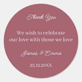 Sticker Rond Mariage personnalisé Simple Maroon