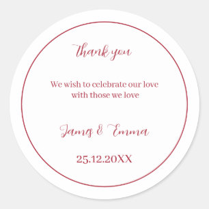 Sticker Rond Mariage personnalisé Simple Rouge