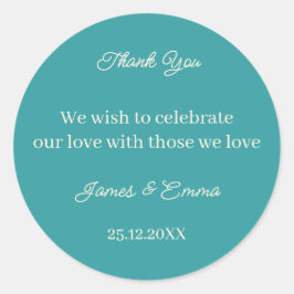 Sticker Rond Mariage personnalisé Turquoise simple
