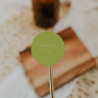 Sticker Rond Mariage personnalisé vert citron moderne "Merci"