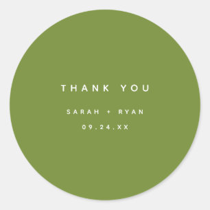 Sticker Rond Mariage personnalisé vert olive minimal "Merci"