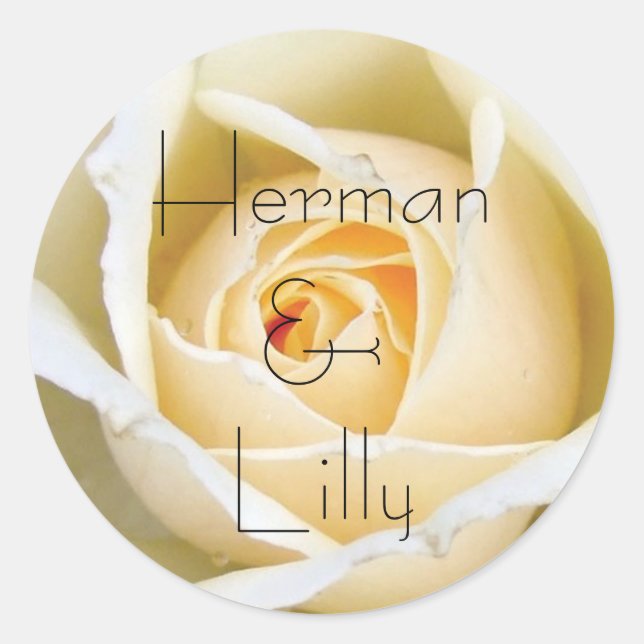 Sticker Rond Mariage personnalisé White Rose Bud (Devant)