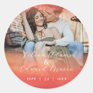 Sticker Rond Mariage photo Gold Rose Aquarelle élégant