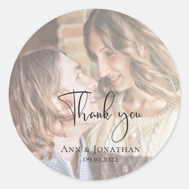 Sticker Rond Mariage photo moderne Faux Vellum (Devant)