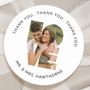 Sticker Rond Mariage photo moderne Merci Love Lettres Favoriser