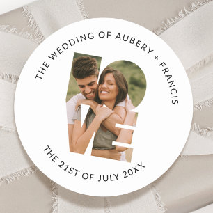 Sticker Rond Mariage photo moderne Merci Love Lettres Favoriser