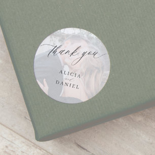 Sticker Rond Mariage photo moderne merci pour