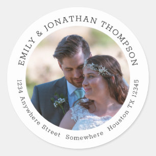 Sticker Rond Mariage Photo Nouveaux mariés Nom du retour Adress