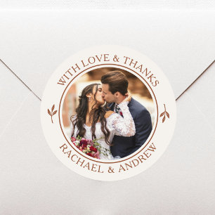 Sticker Rond Mariage photo personnalisé Merci en terre cuite cr