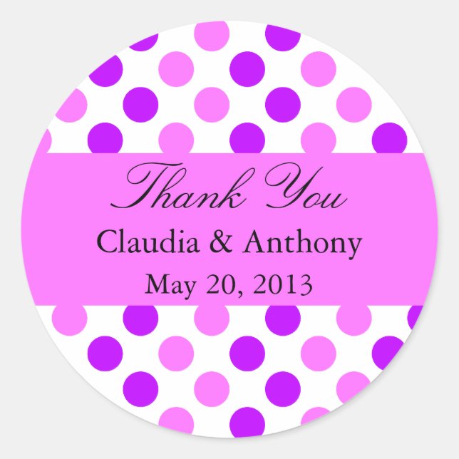 Sticker Rond Mariage Pois violet et rose (Devant)