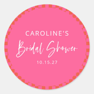 Sticker Rond Mariage Réception Rose Orange Chaud Damier Rétro