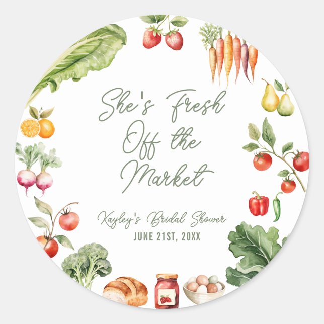 Sticker Rond Mariage Réception Thématique Marché de Producteurs (Fresh off the market! These rustic farmer’s market bridal shower stickers are perfect for favor bags)