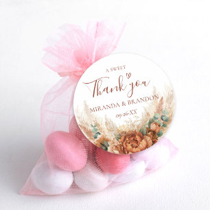 Sticker Rond Mariage Remerciement Herbe de Pampas Bohème en Ter