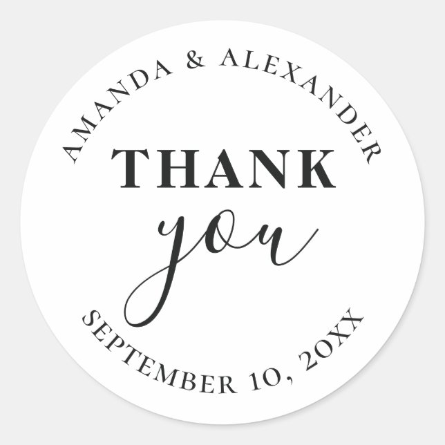Sticker Rond Mariage remerciement typographie simple minimalist (Devant)