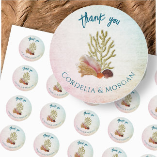 Sticker Rond Mariage Remerciements Côte de Plage