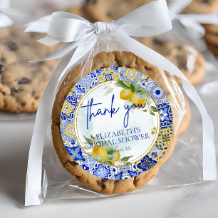 Sticker Rond Mariage Remerciements Écriture Carrelage Bleu Citr