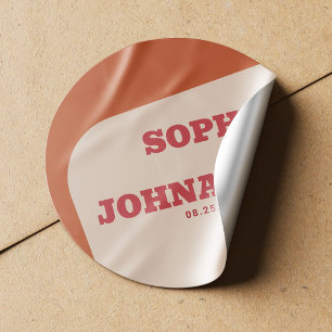 Sticker Rond Mariage rétro années 70 orange rouge groovy
