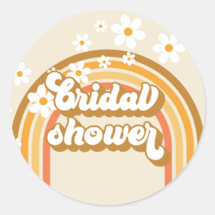 Sticker Rond Mariage rétro arc-en-ciel Daisy Groovy