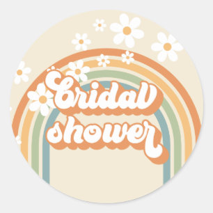 Sticker Rond Mariage rétro arc-en-ciel Daisy Groovy