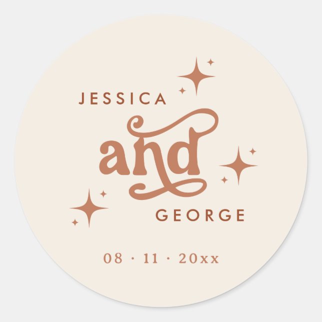 Sticker Rond Mariage Rétro, Bohème Terracotta (Devant)