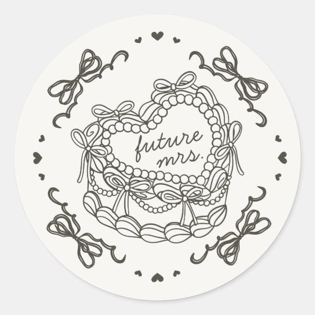 Sticker Rond Mariage rétro cœur coquette gâteau beige ruban Sho (Devant)