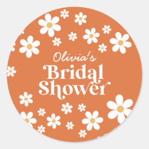 Sticker Rond Mariage rétro daisy orange brûlé