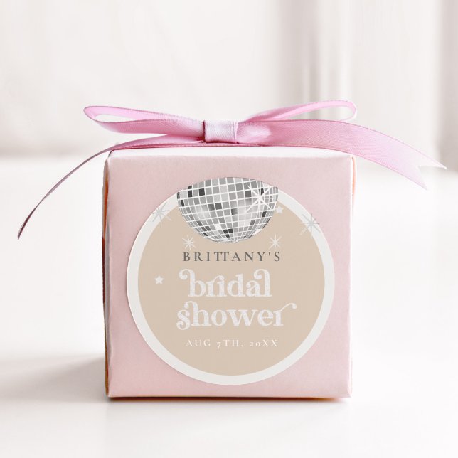 Sticker Rond Mariage rétro disco groovy Shower de mariée  (Disco Diva bridal shower circle sticker)