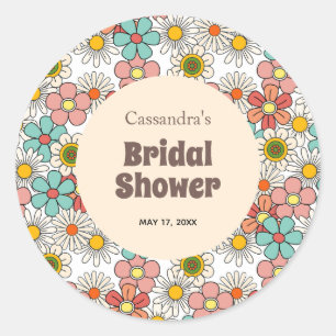 Sticker Rond Mariage rétro hippie groovy fleurs 