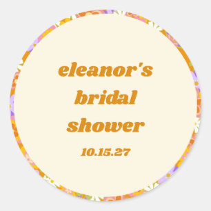 Sticker Rond Mariage rétro orange violet floral personnalisé