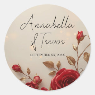 Sticker Rond Mariage romantique aux roses rouges enchantées et 