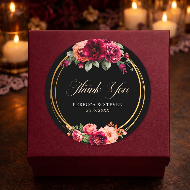 Sticker Rond Mariage romantique élégant floral rouge noir d'amb (Créateur téléchargé)