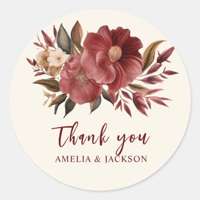 Sticker Rond Mariage romantique en cuivre rouge de Bourgogne (Devant)