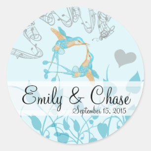 Sticker Rond Mariage Romantique Rustique Colibri Baiser Oiseau