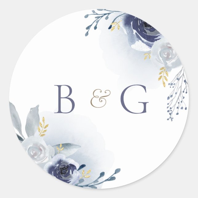 Sticker Rond mariage rose bleu monogramme (Devant)