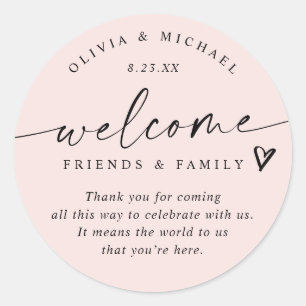 Sticker Rond Mariage rose clair moderne Welcome Hotel Sac