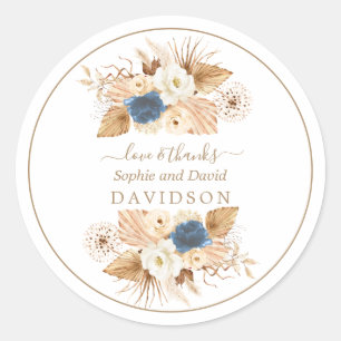 Sticker Rond Mariage Rose de pêche blanc bleu foncé