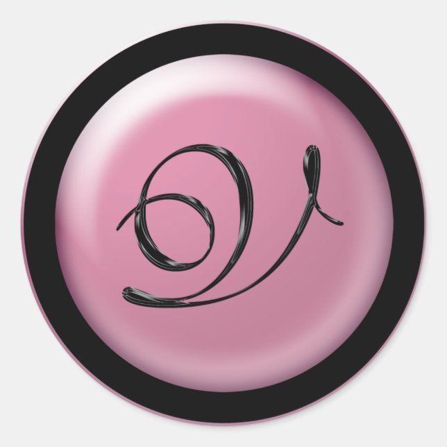 Sticker Rond Mariage rose Et Noir Monogramme V Enveloppe Sceau (Devant)