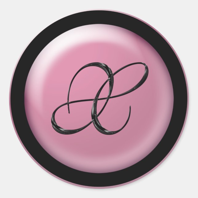 Sticker Rond Mariage rose et noir Monogramme X Enveloppe Sceau (Devant)