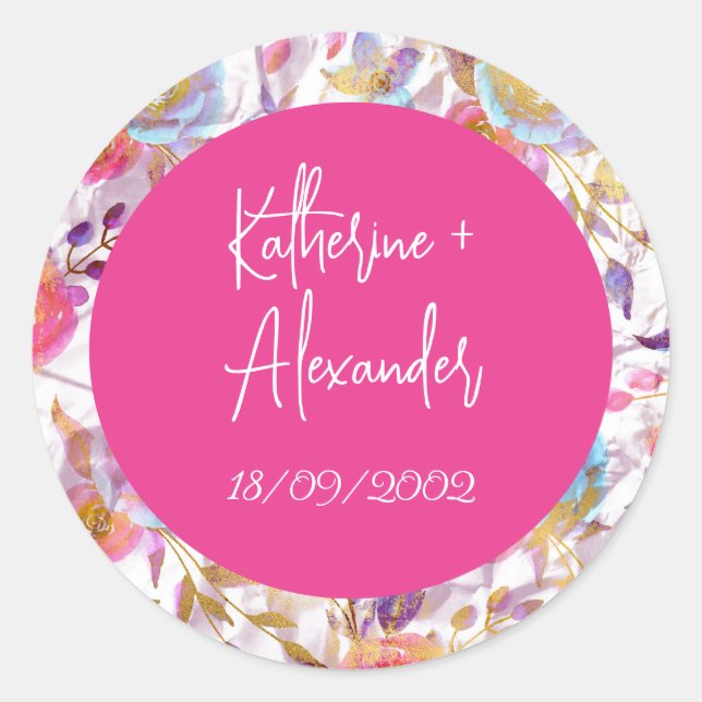 Sticker Rond Mariage rose floral Lily Invitation classiques (Devant)