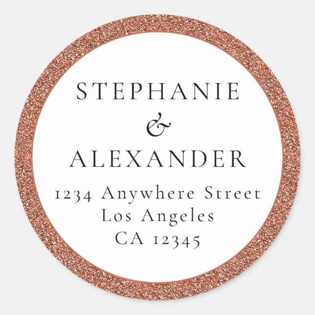 Sticker Rond Mariage rose Gold Parties scintillant Nom Adresse  (Devant)