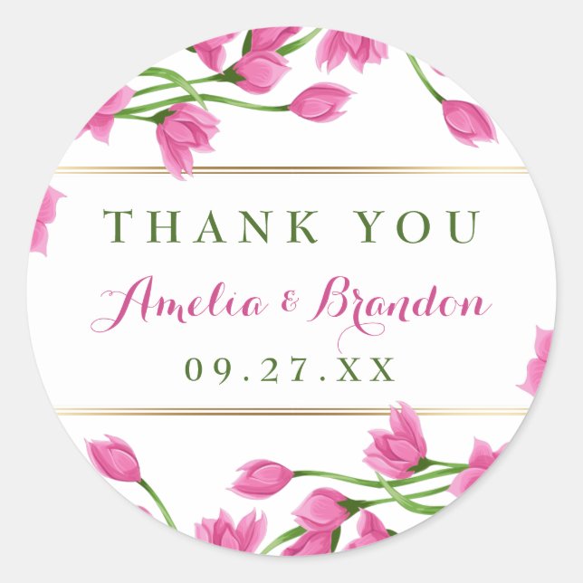 Sticker Rond Mariage rose Magnolia Buds & Fleurs (Devant)