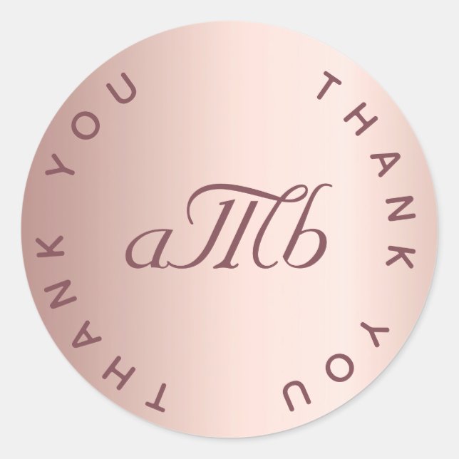 Sticker Rond Mariage rose or couple monogramme merci (Devant)